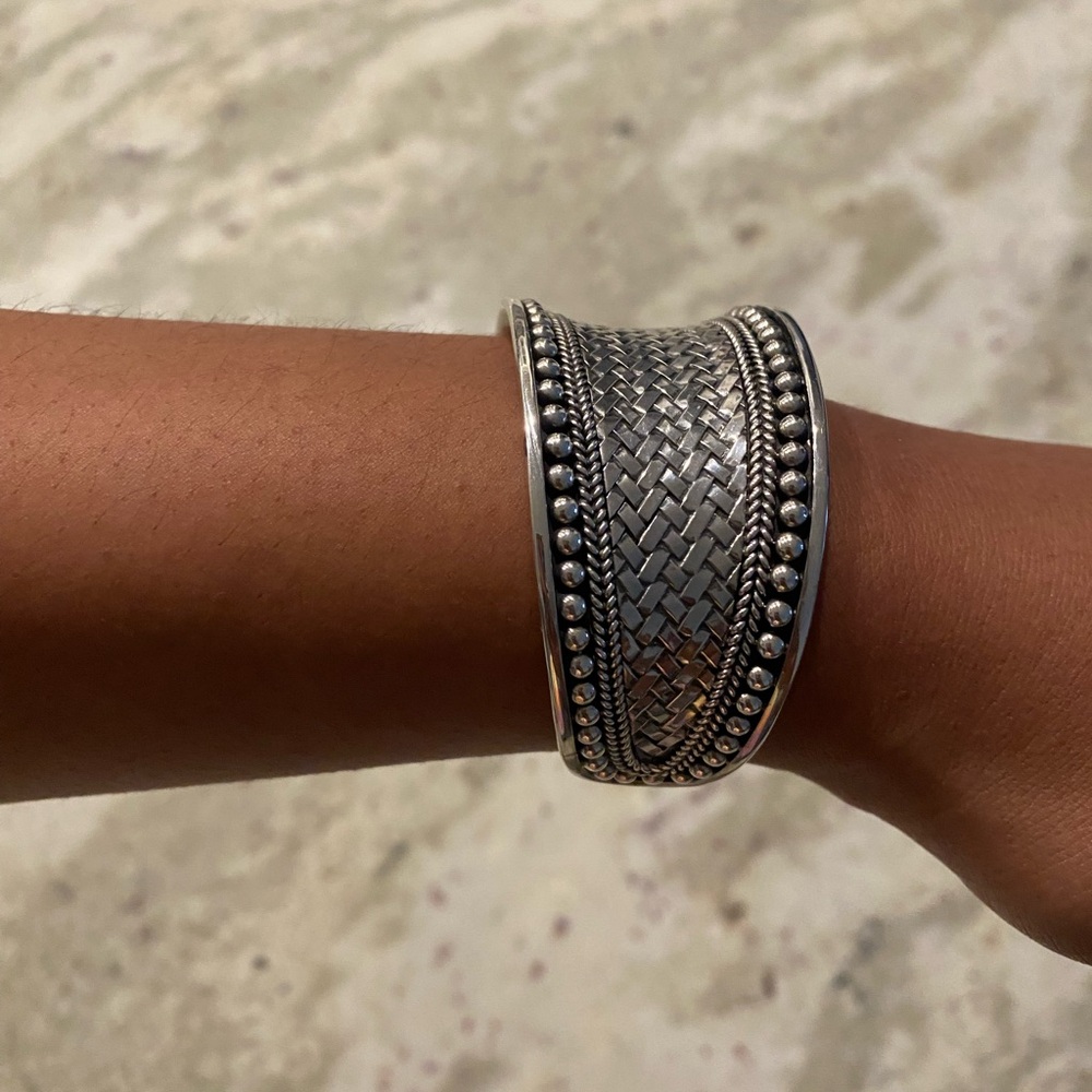 Silver Cuff Woven Bracelet